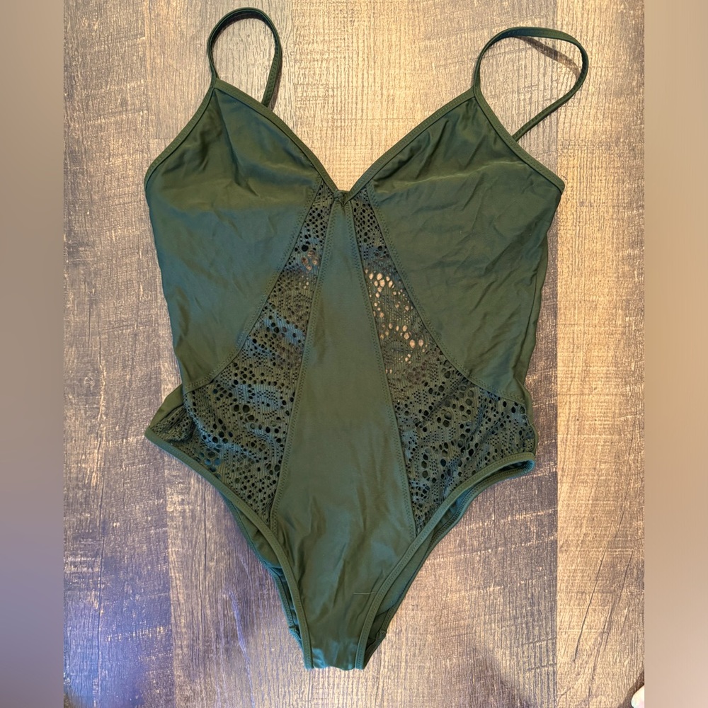 Mossimo olive green laser cut one piece swimsuit